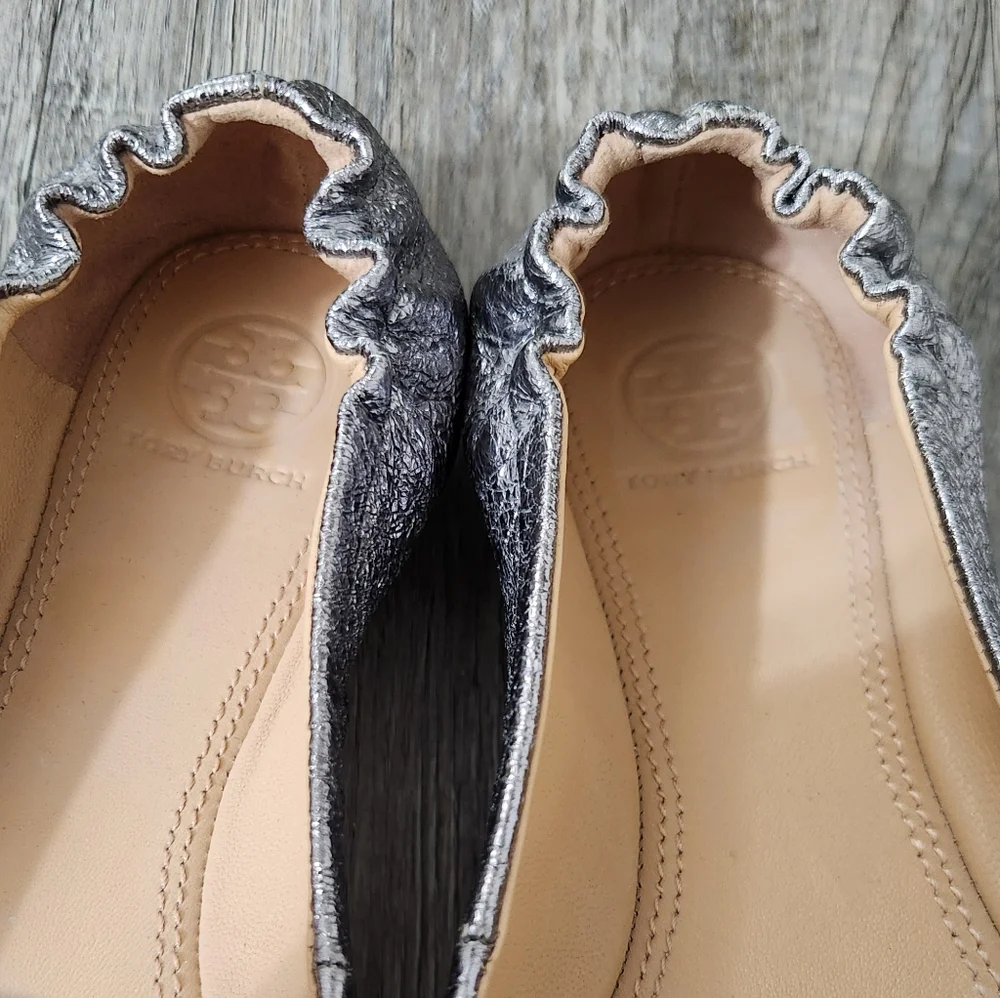 Tory Burch Mettalic Eddie Ballet Flats‎ With Crystal Bow